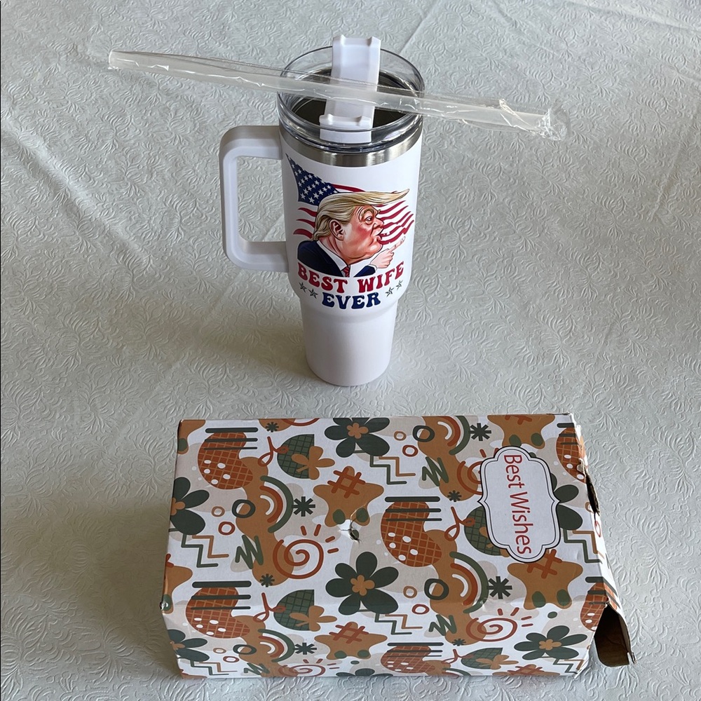 Stainless Steel White Travel Mug with Straw